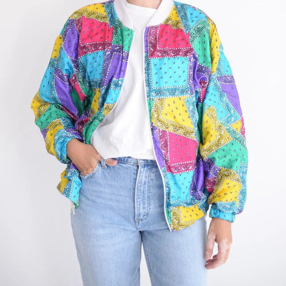 Vintage CA Sport Nylon Rainbow Blocked Zip Up Lightweight Patchwork Jacket S - Picture 1 of 10